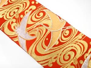 アンティーク　波に鶴模様織出し袋帯（着用可）